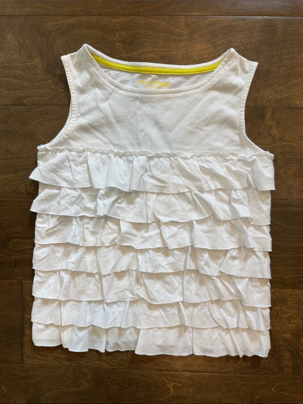 MiniBoden White Ruffled Tank , Size 6-7Y.